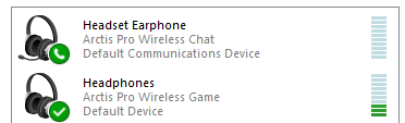 Windows playback devices screen showing Arctis Pro Wireless' outputs